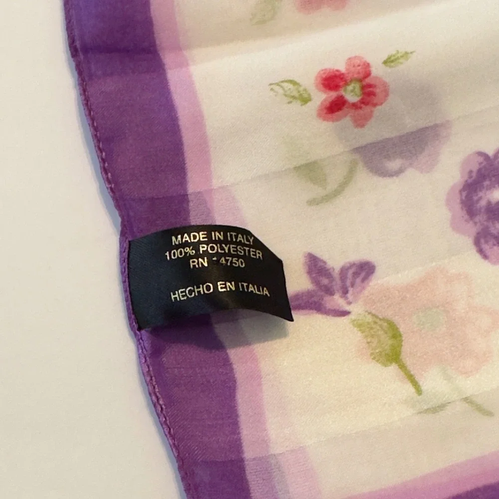 Vintage‎ Italian Floral Square Scarf Purple Pink Rose White Stripe Cottagecore